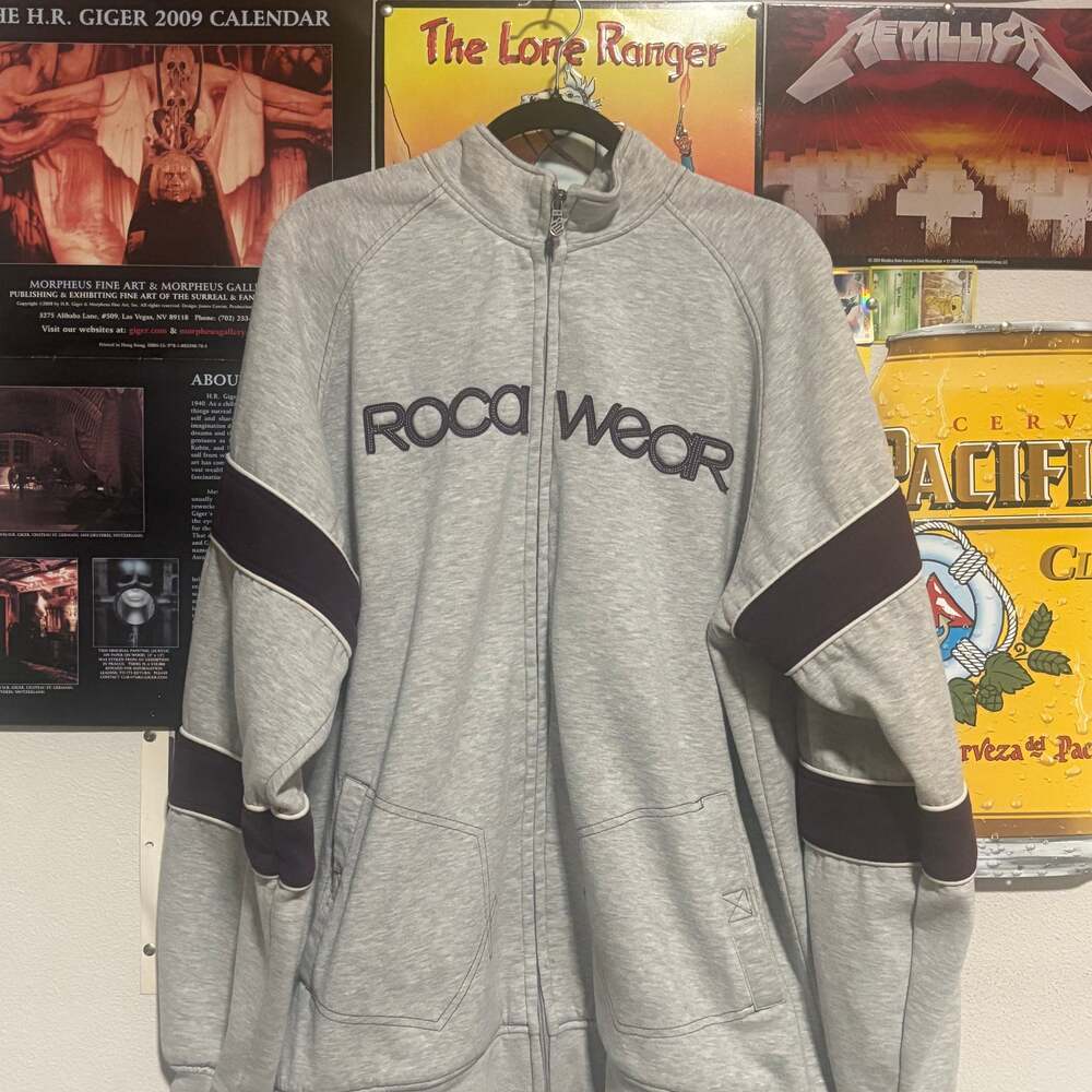 VTG Y2K RocaWear Sweater Full Zip Oversized Medium Weight Pockets Size XL